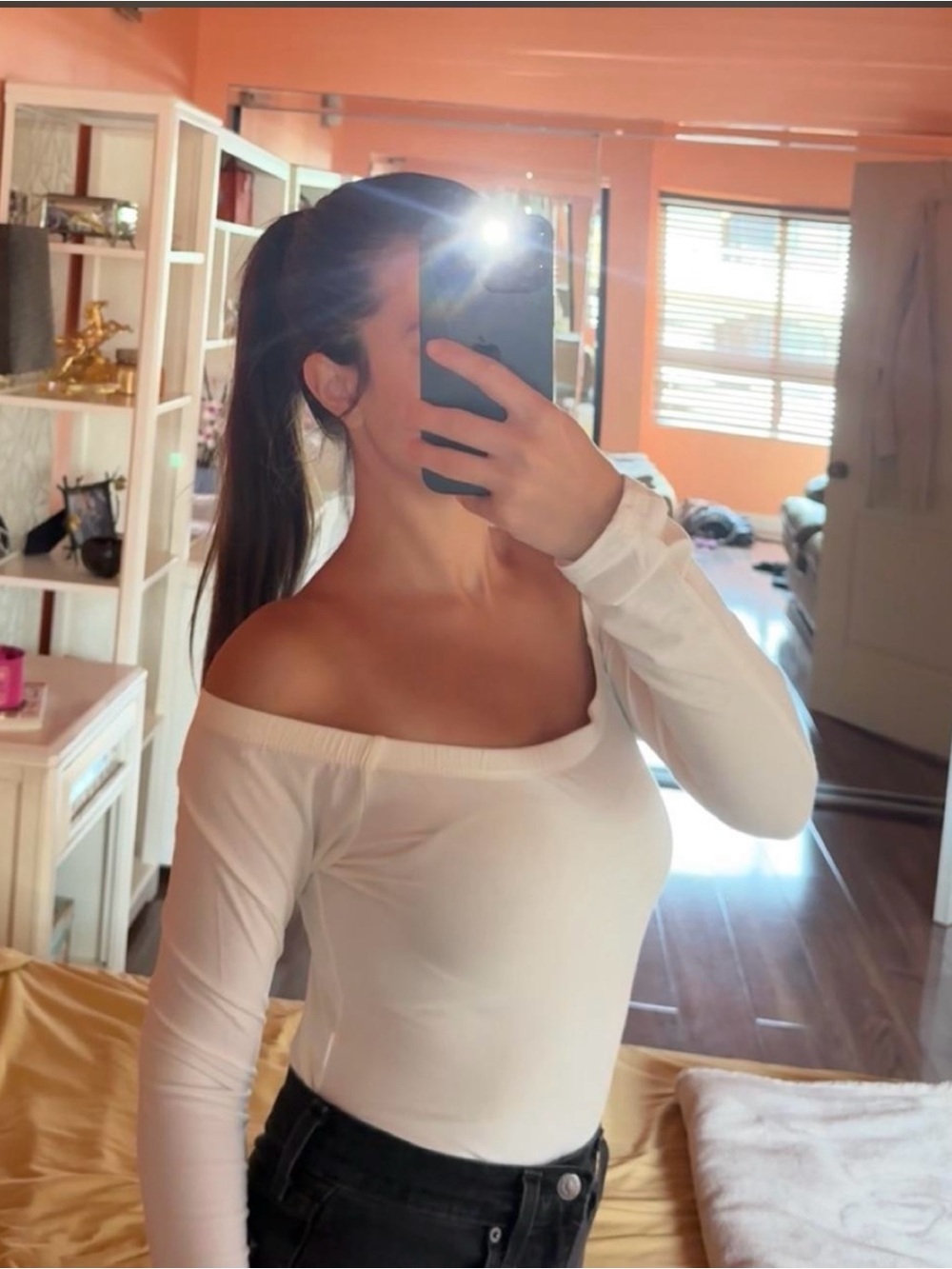 Fashion Nova Off-Shoulder Long Sleeve White Bodysuit